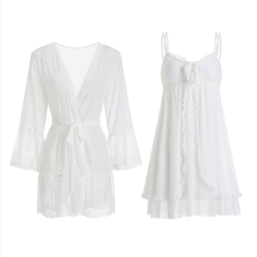 Sexy solid color dark v sweet gathered chest pads, sundresses, nightgowns, lace-up bathrobes, loungewear sets